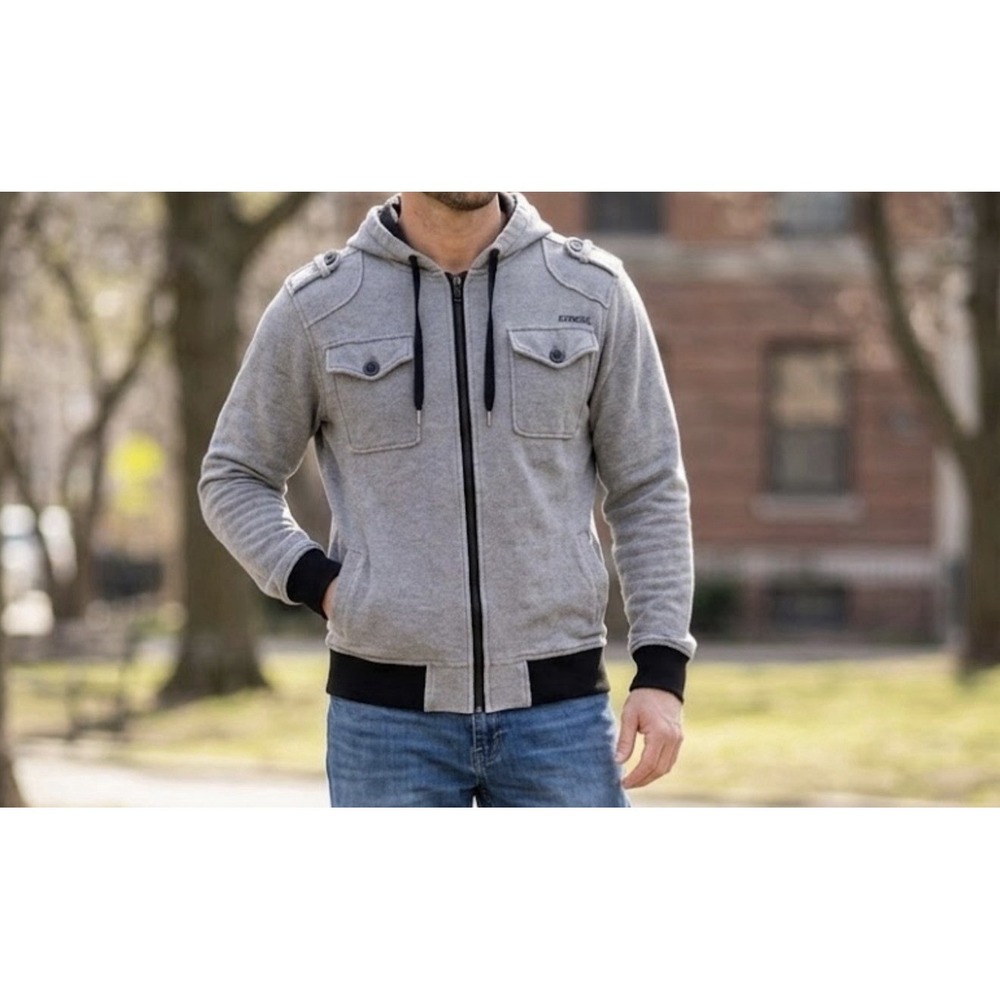 Ezekiel‎ Zipper Hoodie Grey Herringbone Jacket Medium